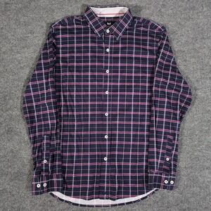 Butter Cloth Mens Large Long Sleeve Flip Cuff Geometric Shirt Red Blue Button Up